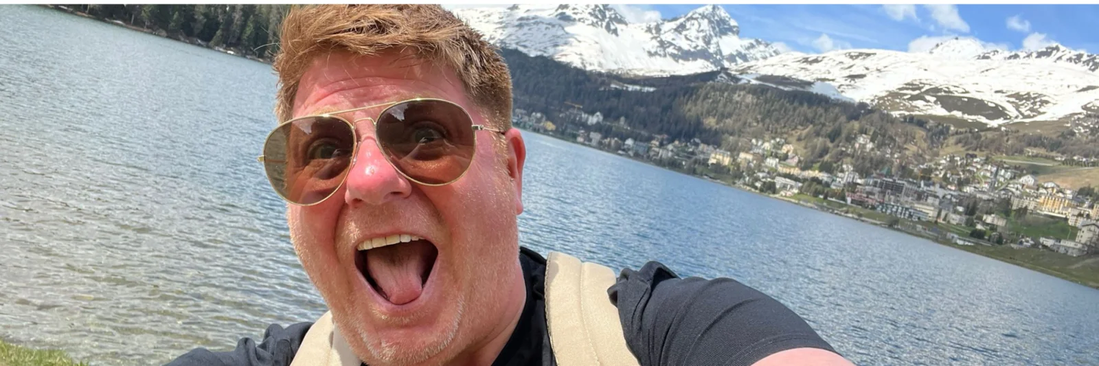 Happy traveler on Swiss rail journey