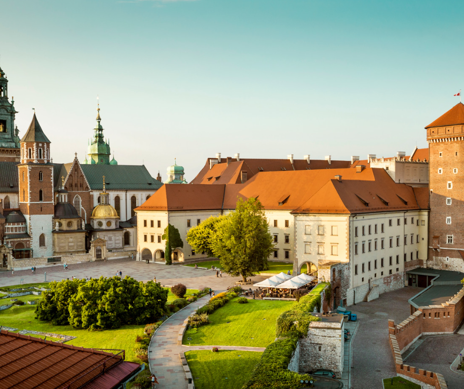Krakow's iconic architecture stands behind luscious gardens