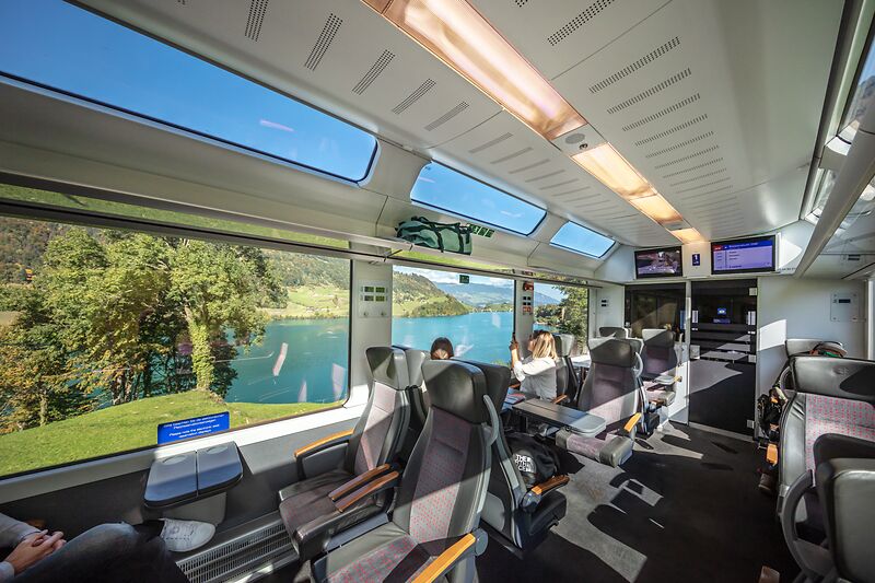 Inside of the train on a Luzern-Interlaken Express holiday