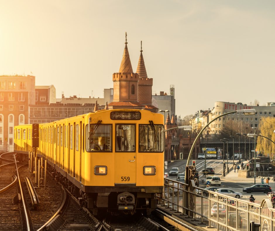 Yellow train in Berlin, part of your Germany rail holiday