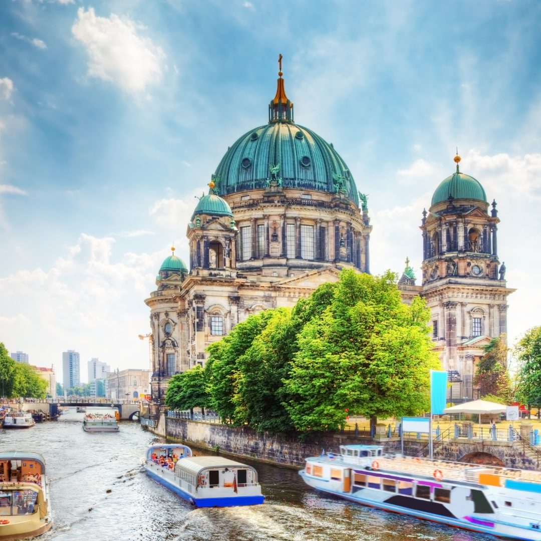 Berlin cathedral next to the river, on a rail holiday
