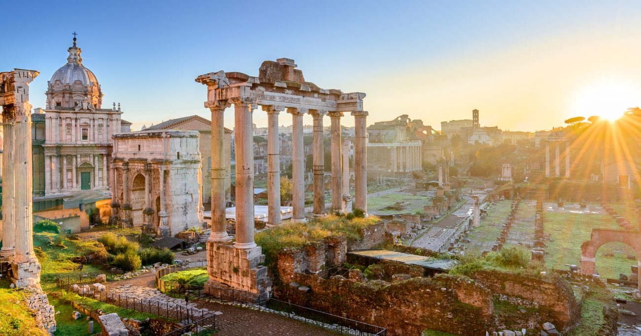 Rome ruins are one of many hotspots within easy reach on a slow travel holiday