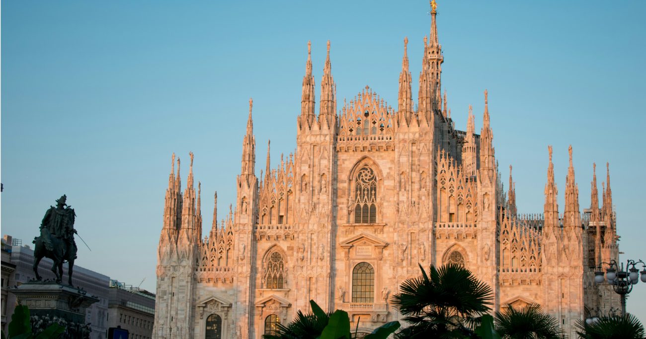 The Duomo Milano at sunset, seen on a city break by train 